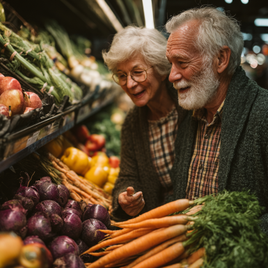 Літня пара готує здорову їжу разом