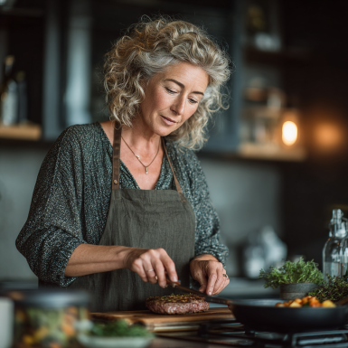 Літня пара готує здорову їжу разом